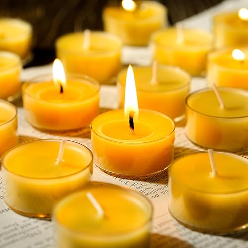 25 velas de cera de abejas a granel, velas de té de cera de abeja pura, velas votivas de cera de abejas con aroma a miel natural, velas de té 100%