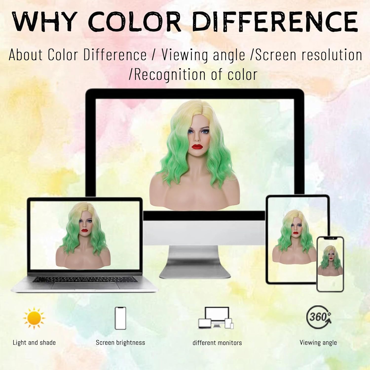 Cying Lin Short Bob Wavy Curly Wig Yellow Ombre Light Green Wig For Women Cosplay Halloween Wigs Heat Resistant Bob Party Wig Include Wig Cap (Yellow Ombre Light Green)