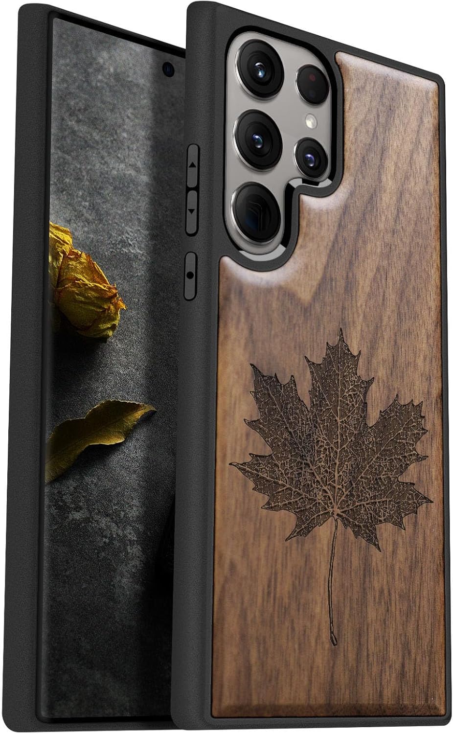 Carveit Wood Case for Galaxy S24 Ultra Case [Natural Wood & Black Soft TPU] Shockproof Protective Cover Unique Wooden Design Compatible with Samsung S24 Ultra (Big Ben and Union Jack-Blackwood)