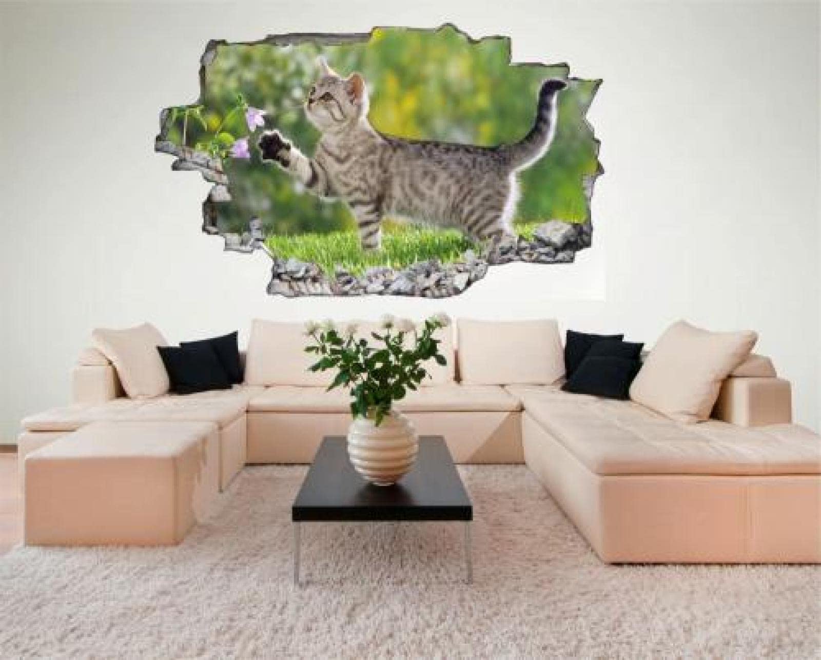 Gougeltd Etiqueta De La Pared 3D gatito Tatuajes De Pared Pegatinas Murales De Vinilo Decoración De La Habitación De Los Niños 72x113cm