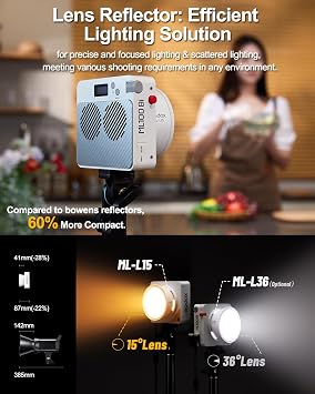 Godox ML100Bi 120W Bi-Color LED Video Light, 2800K-6500K COB Continuous Output Lighting with Reflector, Adapter for Filmmaking, Live Streaming, Video and Studio Photography