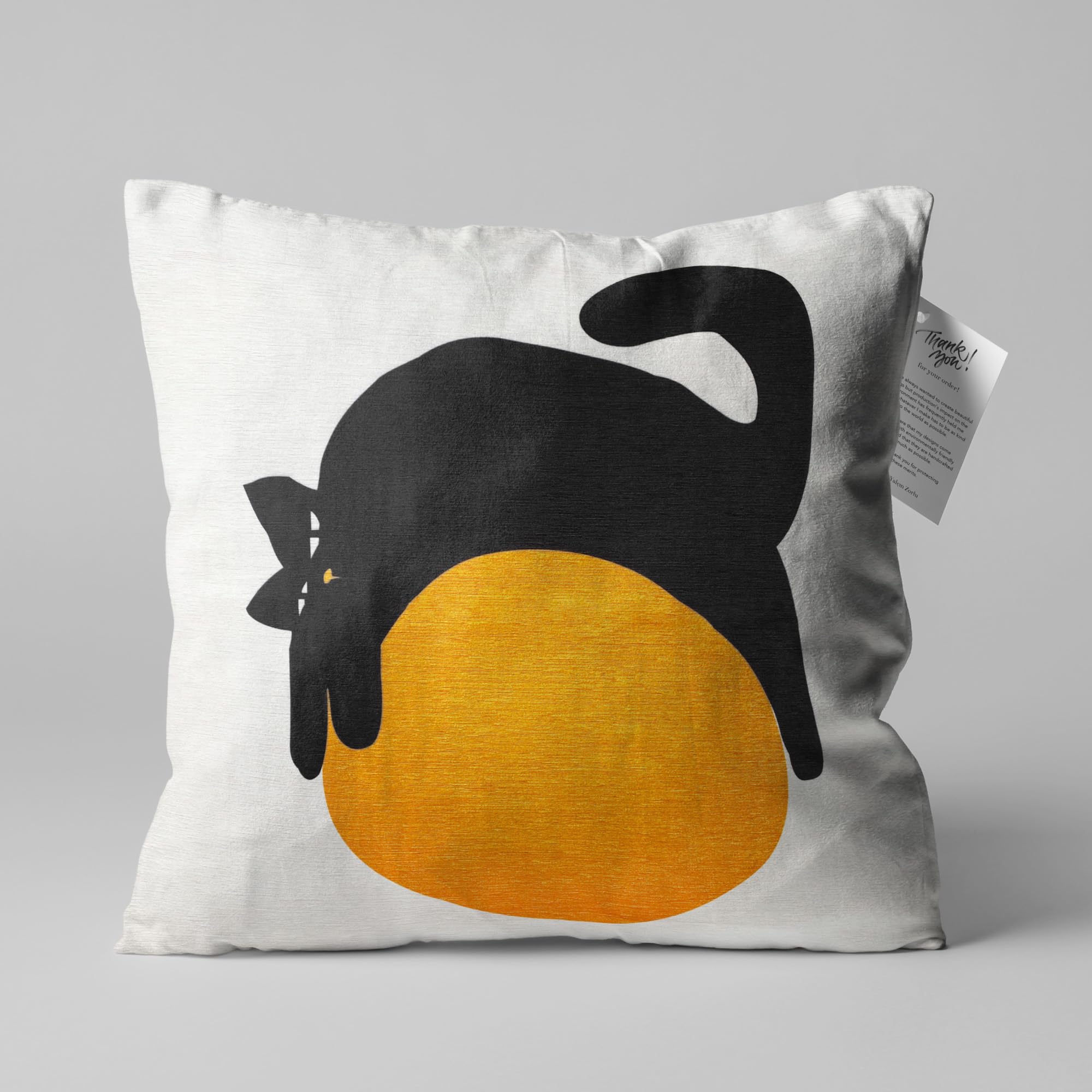 Oyzshop Black & Orange White Cushion Cover With Lazy Black Cat On The Orange Ball Design, Double Sided On The Soft Velvet Fabric With Multi Sizes, Oeko-Tex 45X45cm (18X18 Inches)