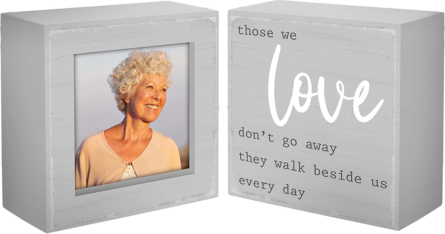 Malden International Designs Remembrance 2 Piece 5x5 Block Stories Gray Sign And 3x3 Picture Frame Gift Set, (20319-02)