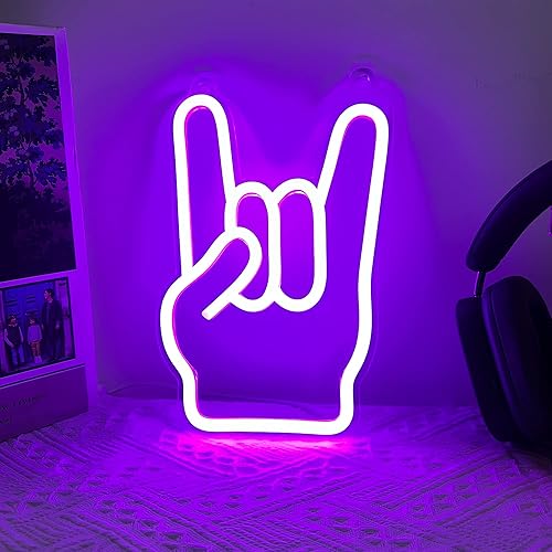 Miniatura 3 de Attivolife Luz de neón en forma de mano de rock, decoración de pared para jugadores, letreros de neón LED con regulable, alimentado por USB para