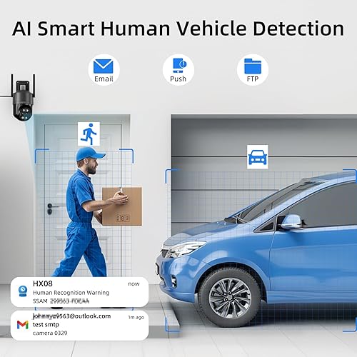 Miniatura 5 de SV3C Cámara de seguridad WiFi PTZ de doble lente 4K para exteriores, cámara IP ONVIF de seguimiento automático de doble banda, visión nocturna a