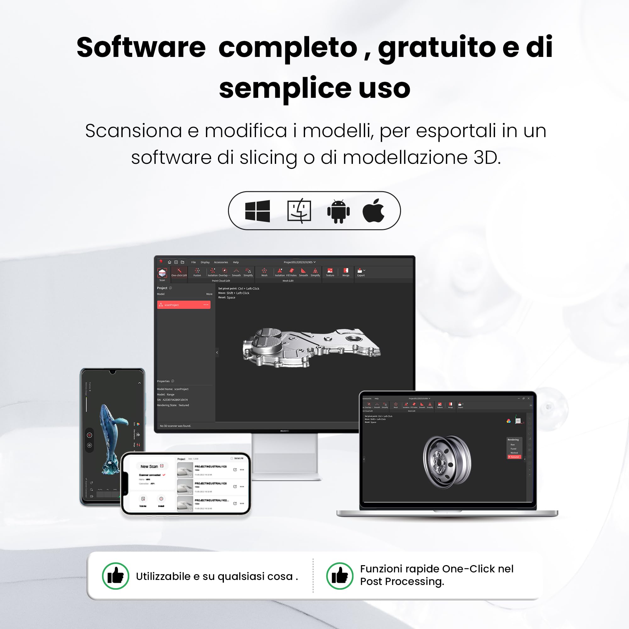 Revopoint INSPIRE - Scanner 3D per stampa 3D. Uno scanner tascabile e portatile per modelli 3D. Velocità di scansione fino a 18 FPS. Precisione fino a 0,2 mm. Scansione 3D a colori