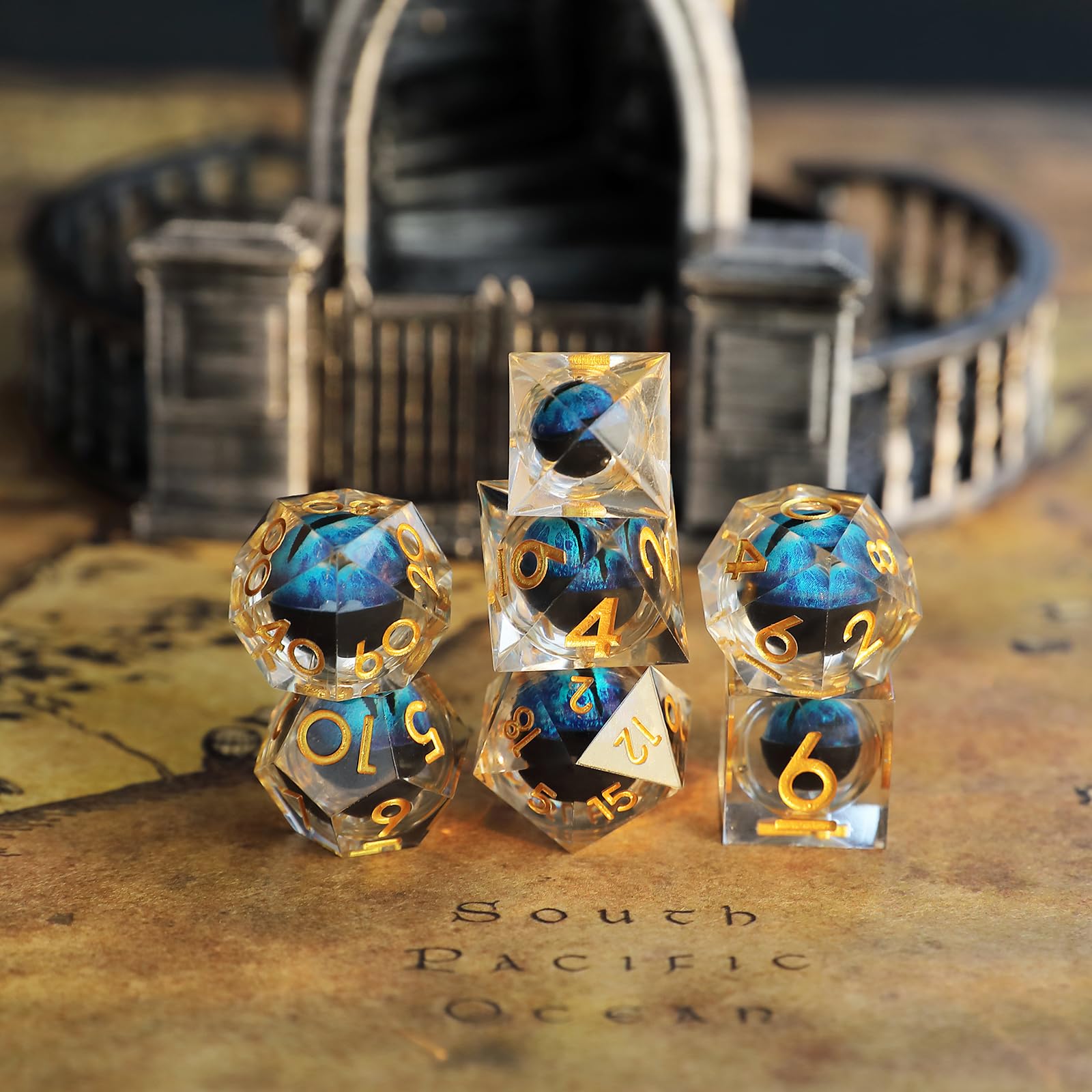 Floating Pupil Eyeball Resin Sharp Edge Dice Set - Image 2