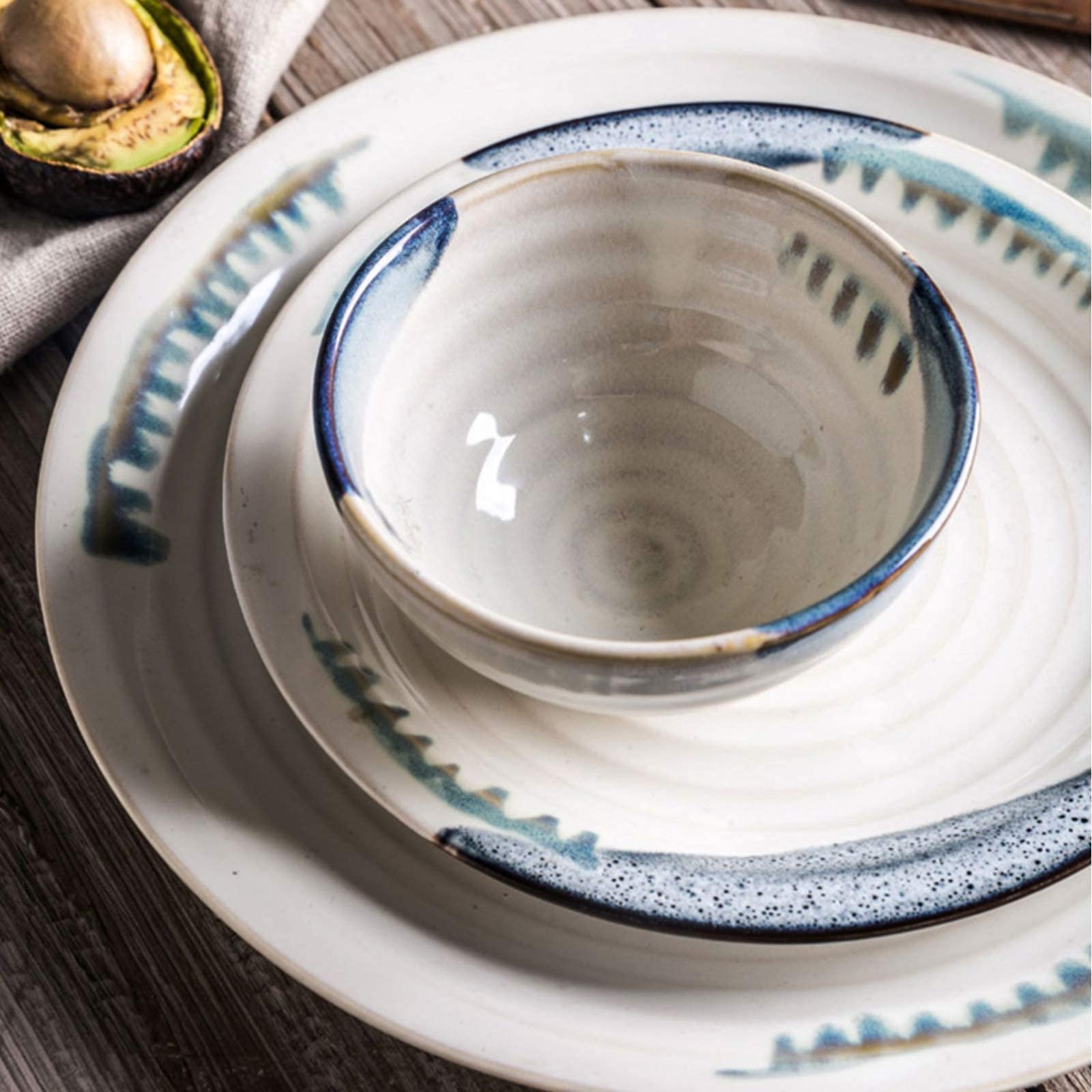 Vajilla de cerámica de 28 Piezas Estilo japonés | Platos de Carne y Cuencos de Cereales de Porcelana para restaurantes y reuniones Familiares