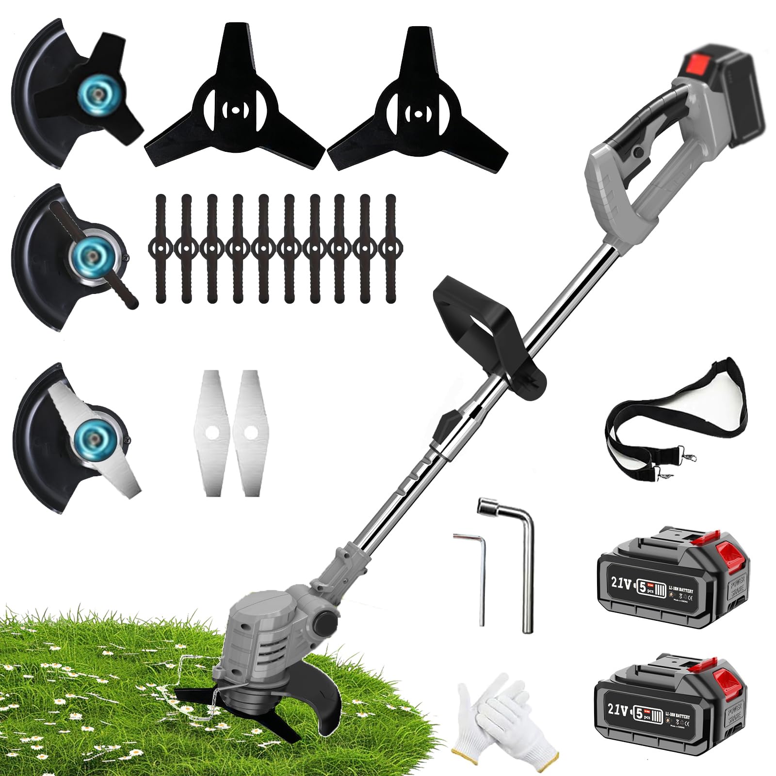 Desbrozadora de batería de 21 V, corte de borde inalámbrico 3 en 1, con 2 baterías de 4,0 Ah, cortasetos eléctrico para jardín, cortapelos para césped de jardín