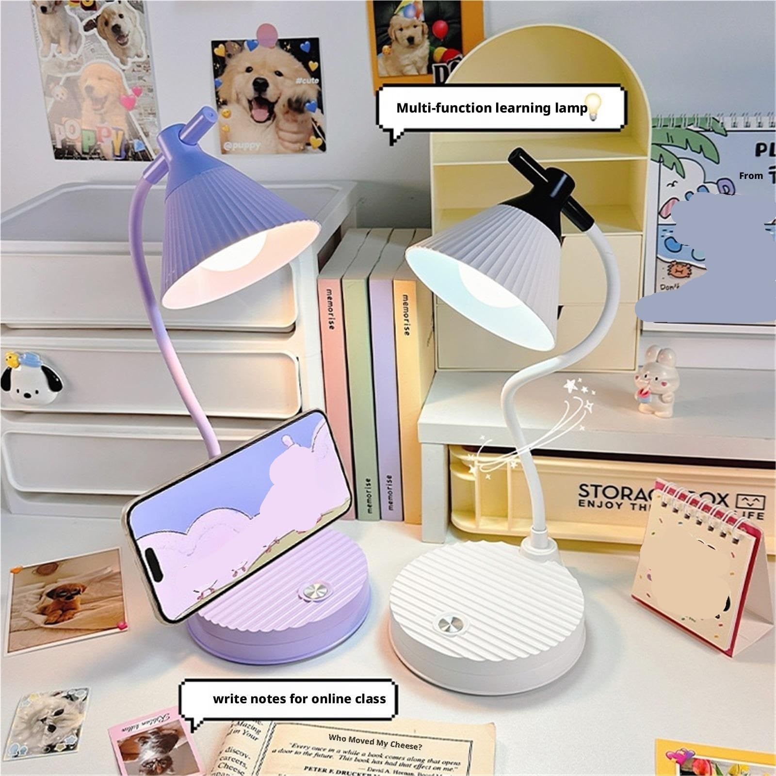 Lámpara De Lectura Lámpara De Escritorio Ajustable Que Cuida La Vista con Batería 1200 MAh Y 3 Modos Luz para Ojos(White)