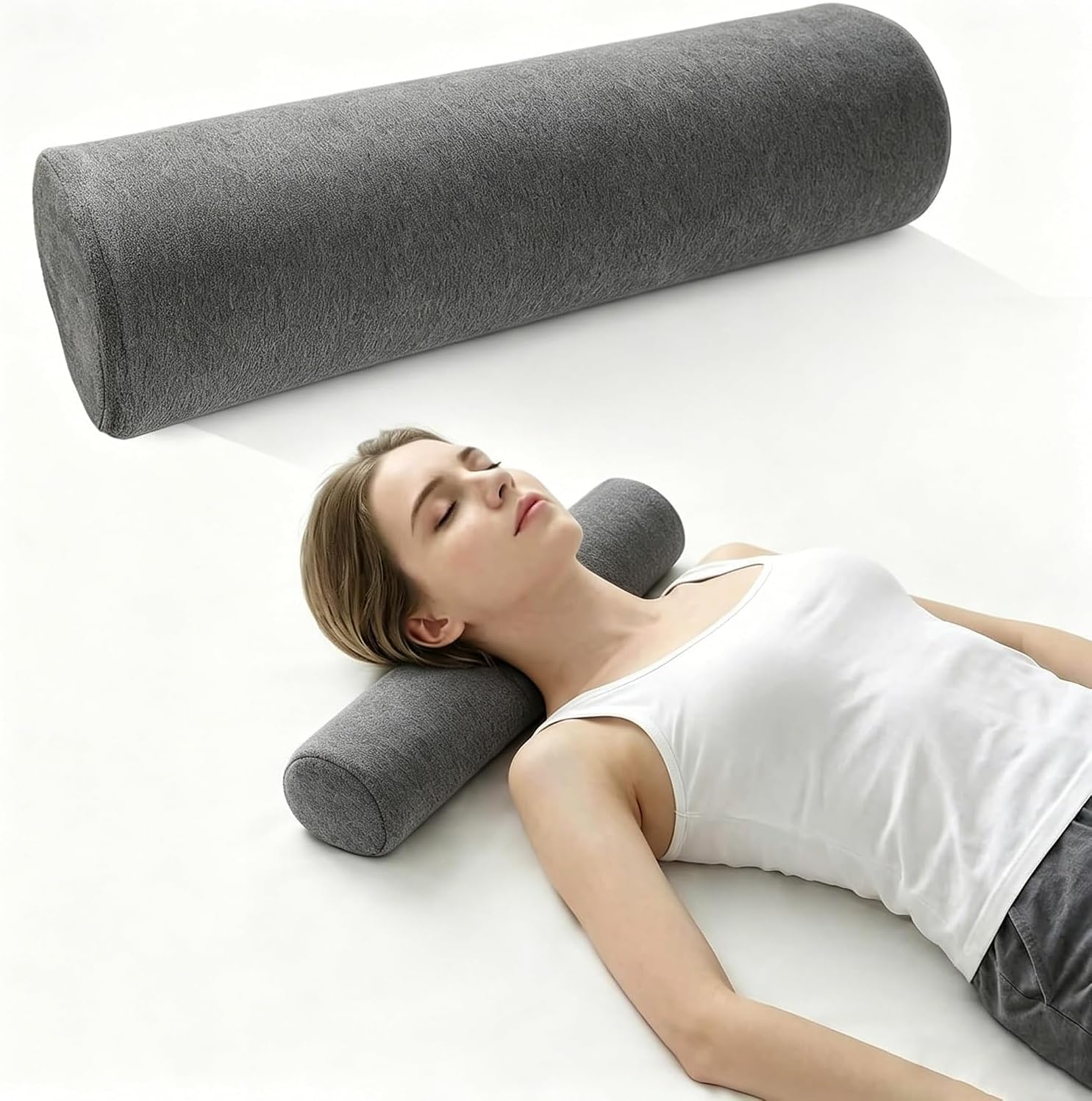 iYKYK Cervical Neck Support Foam Round Pillow for Sleeping and Pain Relief, Memory Foam Body Positioner (Dark Gray)