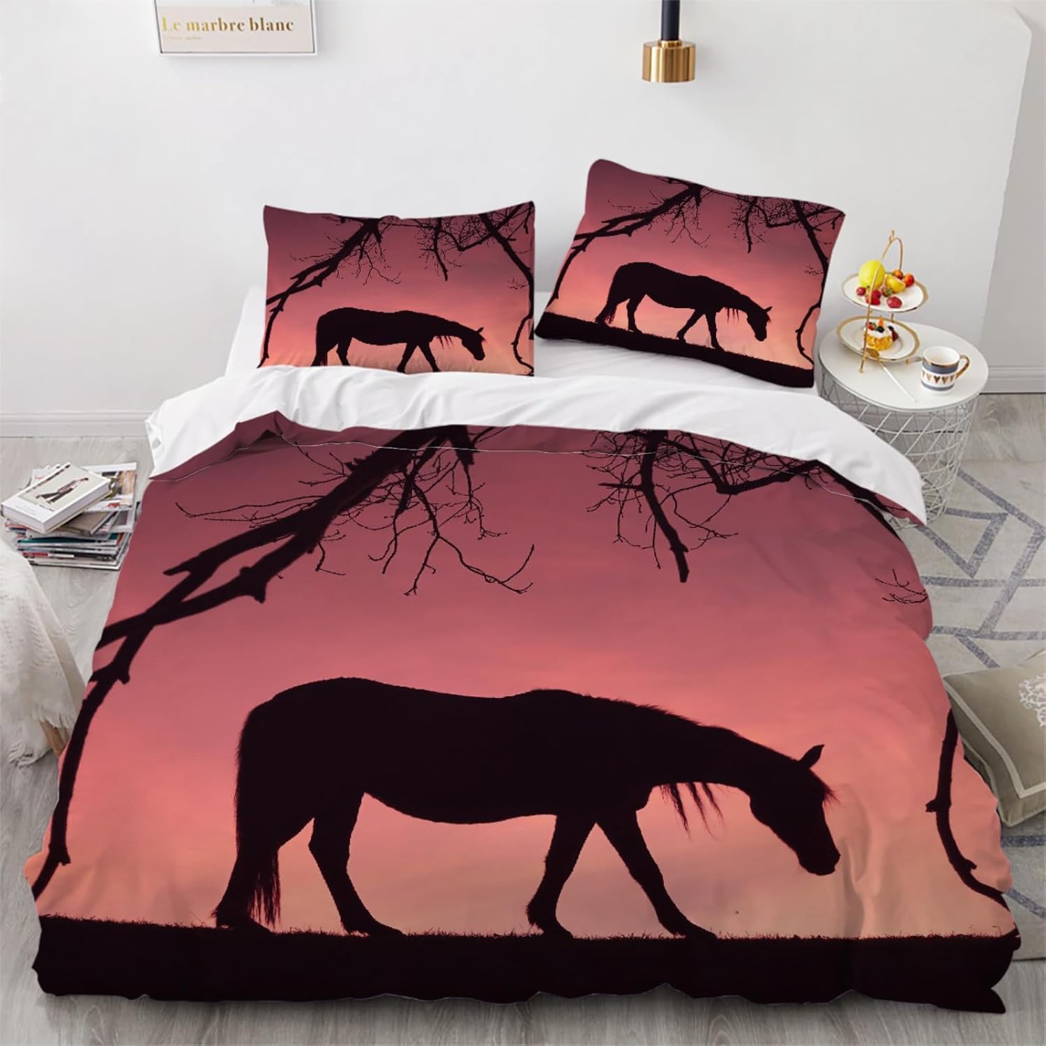 Housse de couette cheval 200x200 cm avec 2 taies d'oreiller microfibre