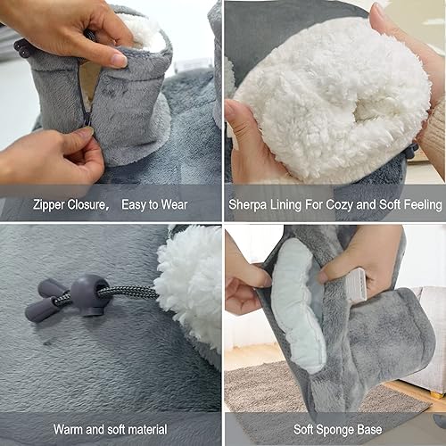 Miniatura 4 de Calentadores de pies eléctricos, almohadilla de calefacción eléctrica de calentamiento rápido para pies con 3 ajustes de calor, forro de sherpa