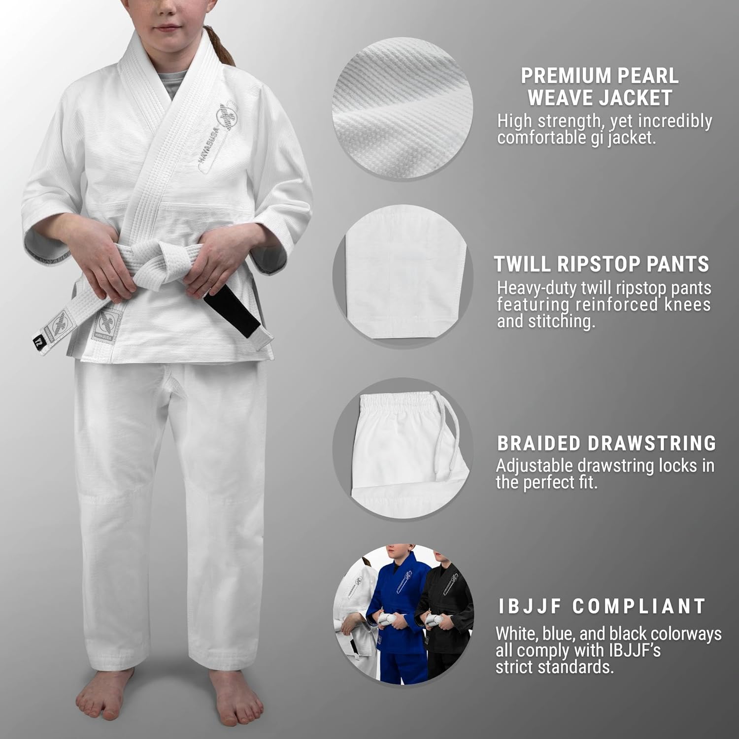 Hayabusa Essential Jiu Jitsu Gi Kids, Pearl Weave, Includes BJJ White Belt, IBJJF Compliant, Lightweight and Durable - Image 7