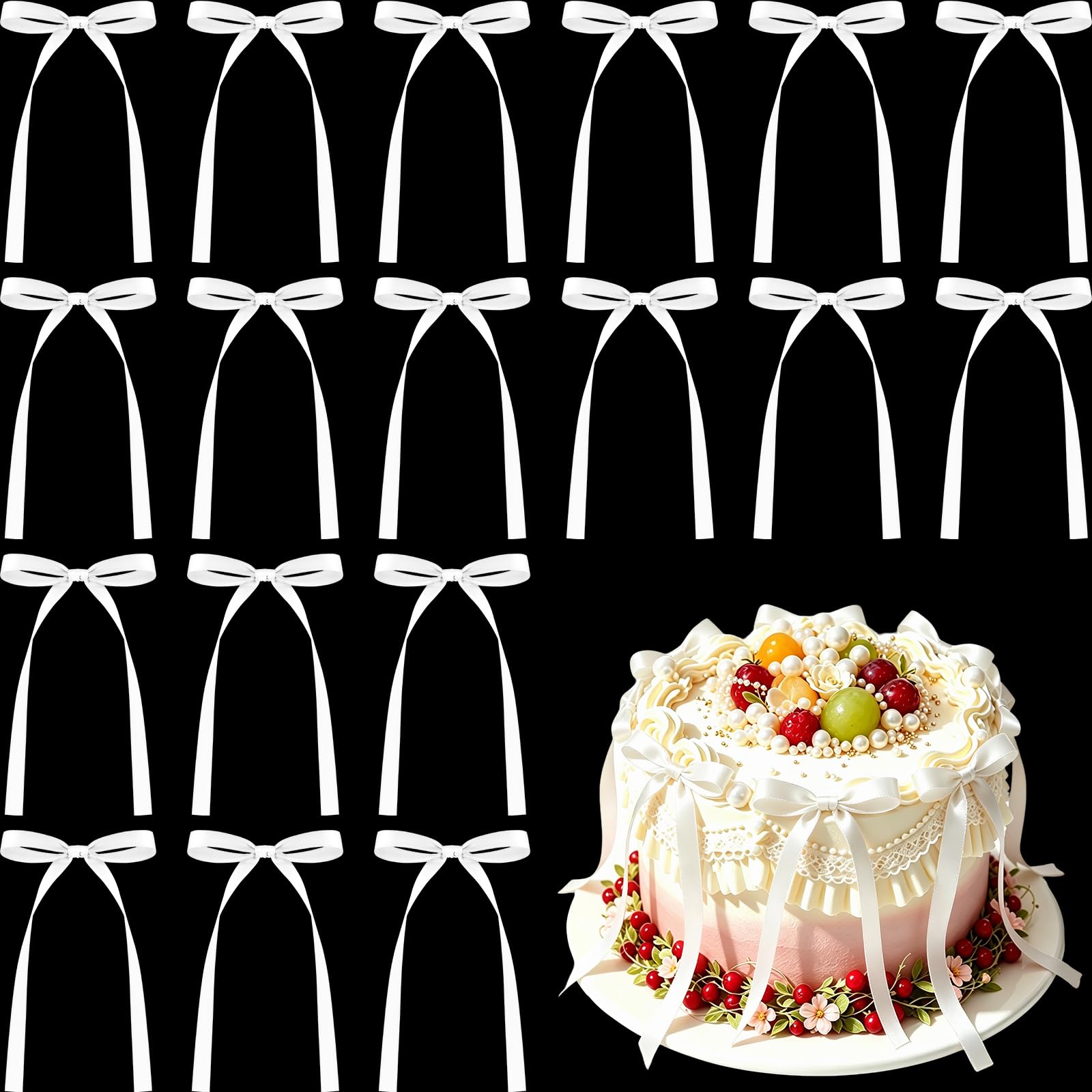 NEBURORA 50 Pcs White Bows for Cake Decoration Party Ribbon Bowknots