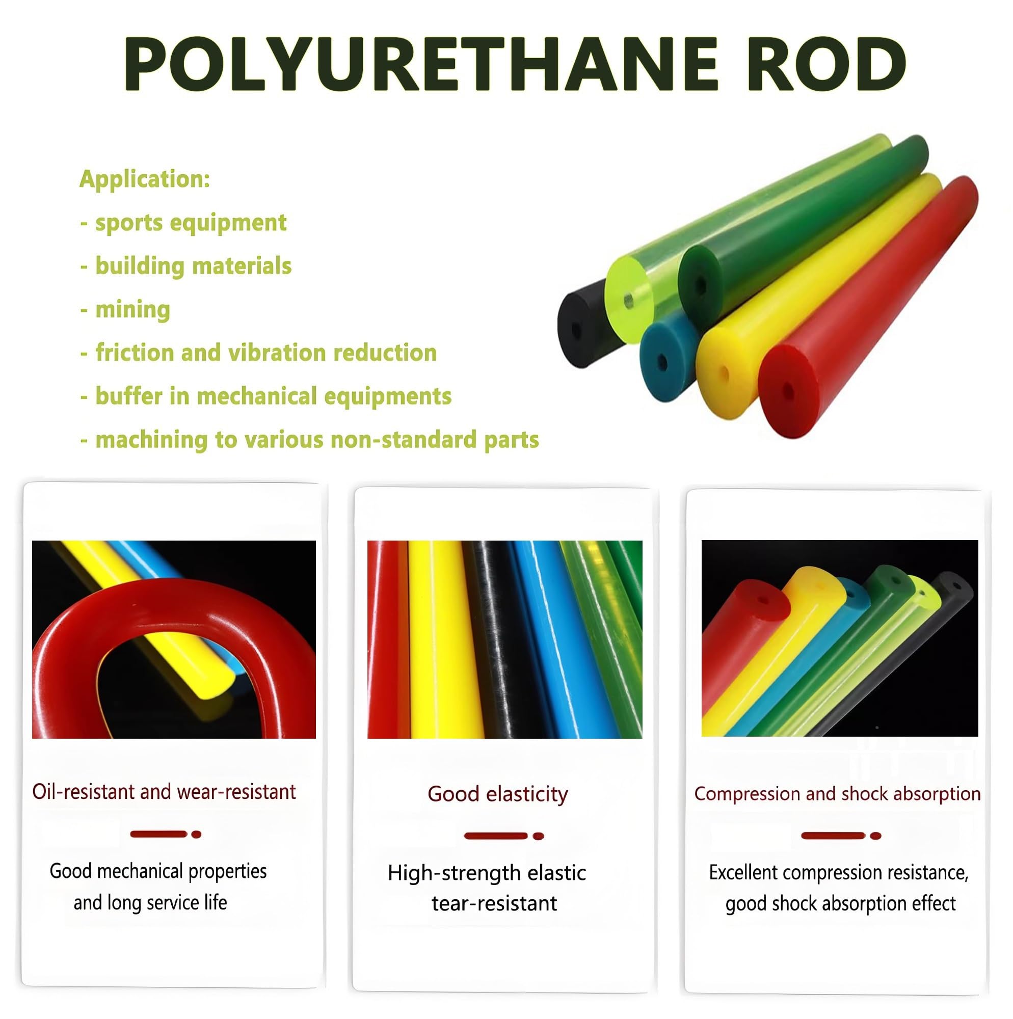 Runder hohler PU-Stab aus Polyurethan, Länge 500 mm, 80 A Durometer for verschiedene mechanische Stoßdämpfungsdämpfungen(Noir,55 * 8mm)