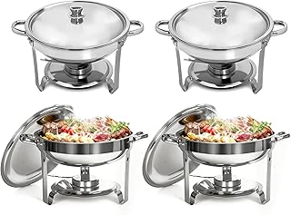 5L Chafing Dish Set 4er Pack, Edelstahl Warmhaltebehälter Essen, Speisenwärmer mit Rollrand-Design für Catering, Buffet und Party