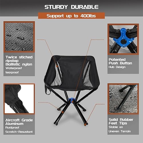 Miniatura 4 de Silla de camping portátil, silla plegable para mochileros de playa para adultos, senderismo, escalada, picnic para exteriores con bolsa de