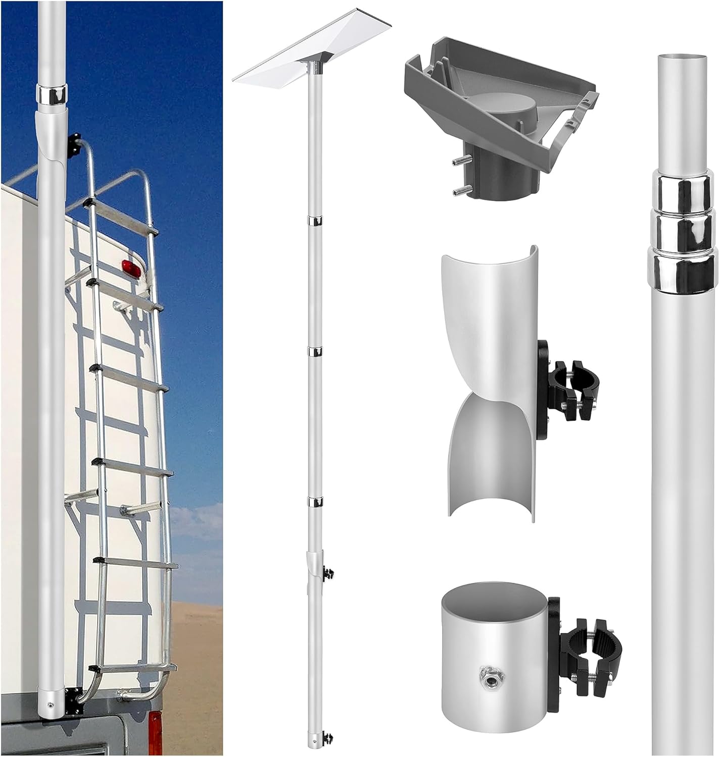 Starlink Gen 3 Flag Pole Mount Kit, - 10 feet Telescoping FlagPole- Fits for 0.7 to 1.1 Inch Round Ladder Rails