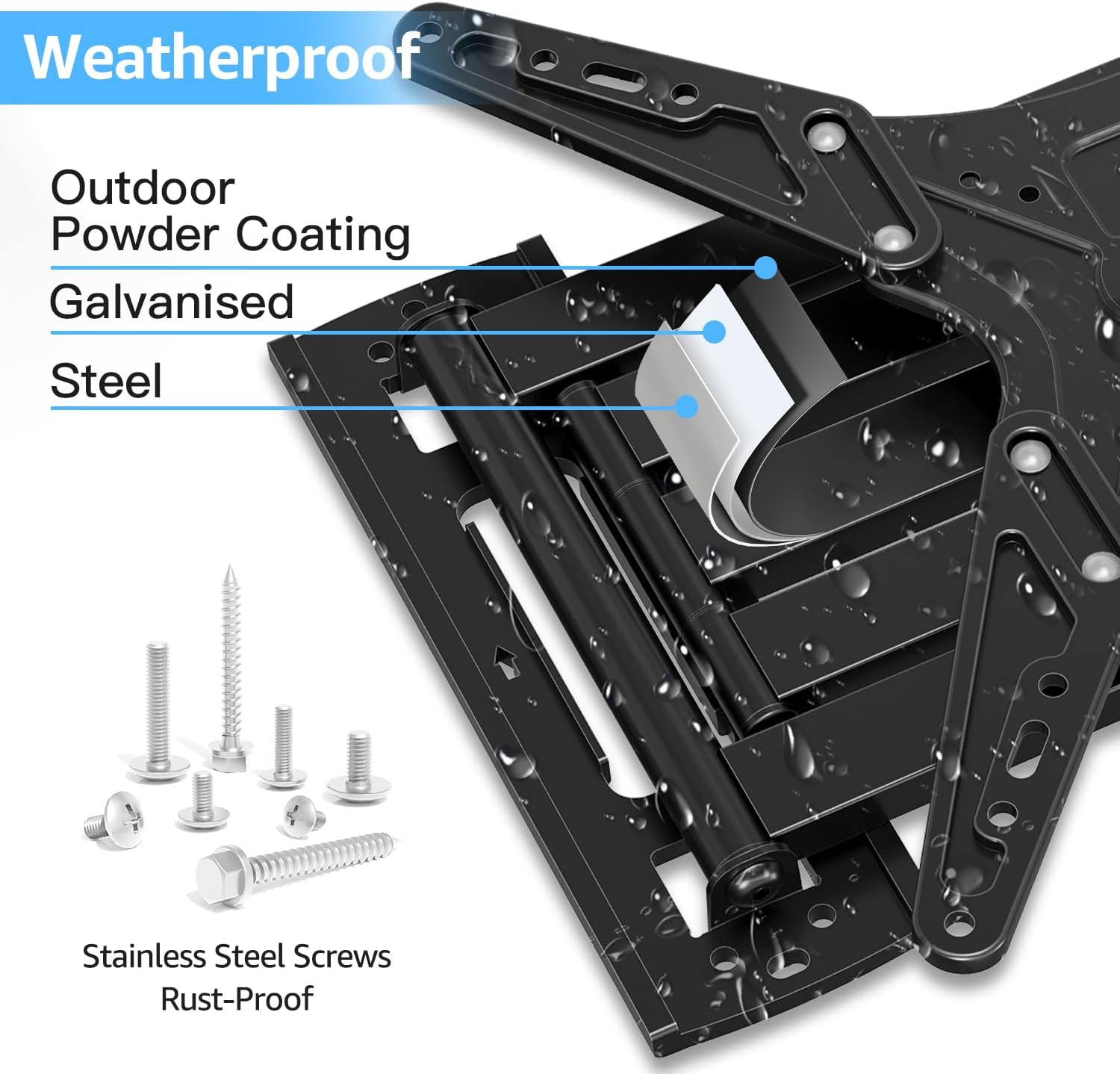 MOUNTUP Outdoor Long Arm TV Wall Mount for 26-65" TVs, Waterproof & Rustproof Outside Full Motion Bracket with Stainless Steel Screws, 37.4'' Long Extension Corner TV Mount Hold 77 lbs, VESA 400x400mm