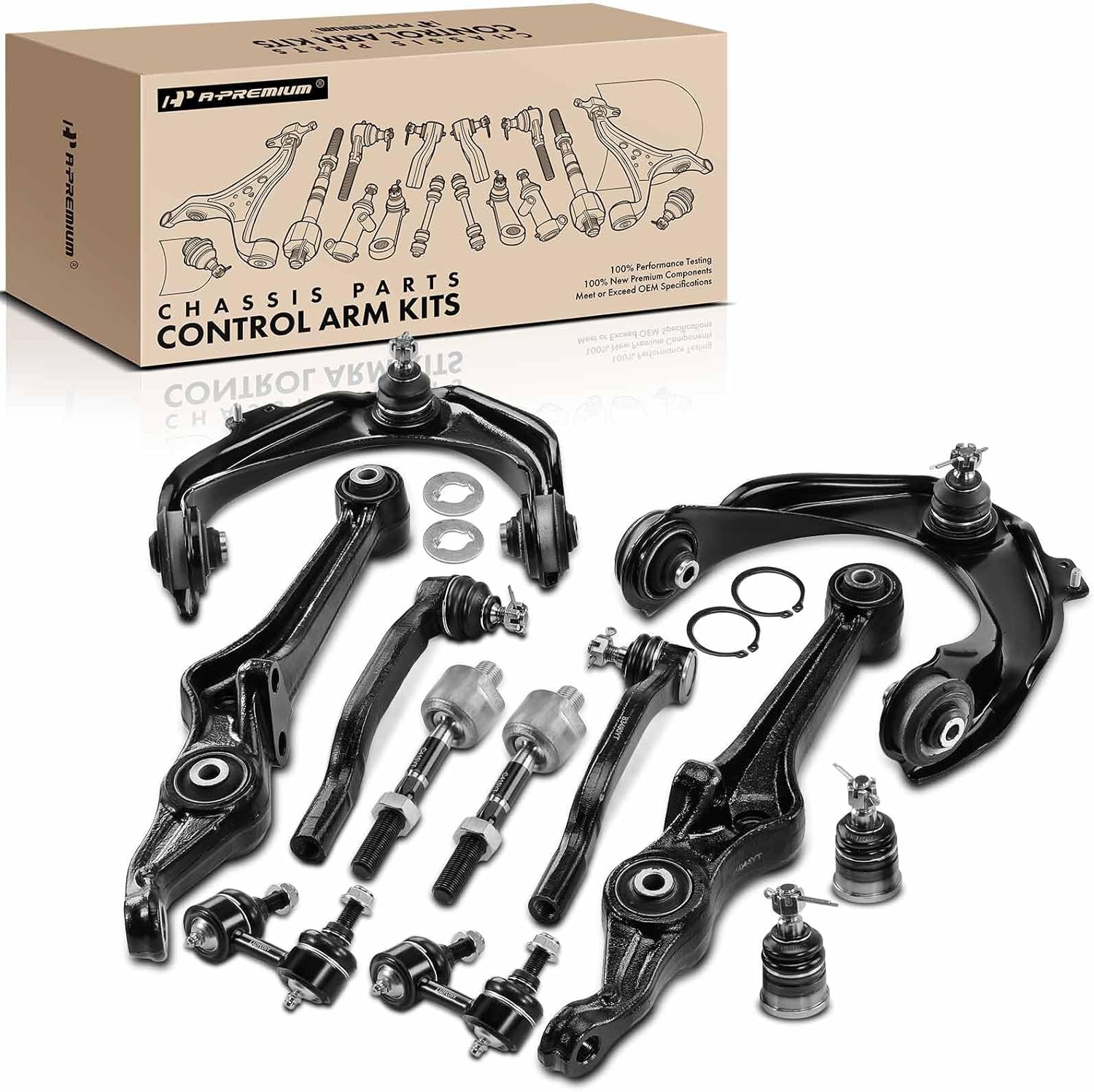 A-Premium 12Pcs Front Suspension Kit, Upper Lower Control Arm, Sway Bar Link, Lower Ball Joint, Inner Outer Tie Rod End, Compatible with Honda Accord 1998-2002, Acura TL 1999-2003, CL 2001-2003
