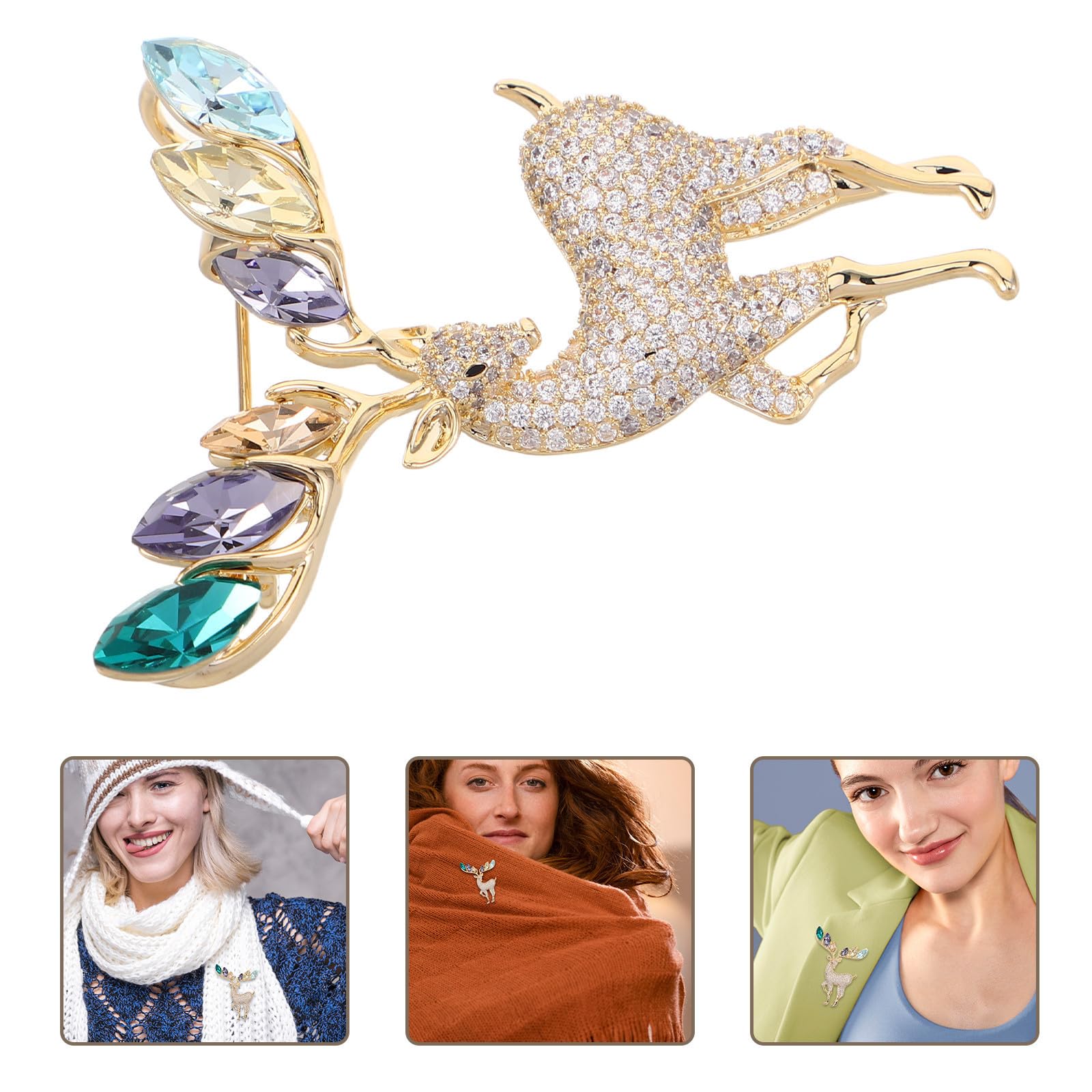 4 Piezas Broche de Alce Brillante Dorado Cobre y Rhinestone para