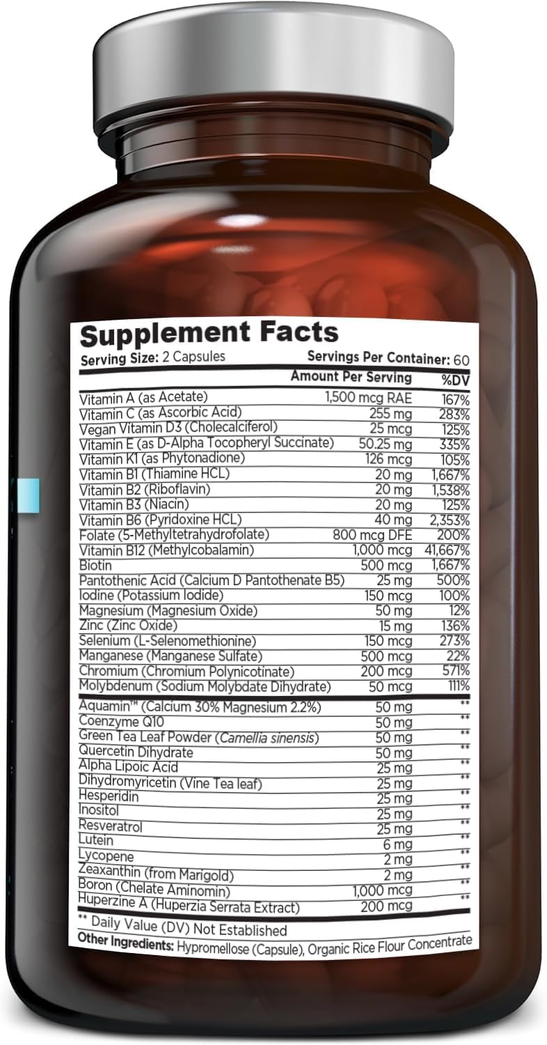 OmniBiotics Ultimate Daily Multivitamin for Women & Men – 34 Essential Ingredients Including Vitamin A, C, D, E, B6, B12, Biotin, Zinc – 120 Vegan Capsules — Amazon image 3
