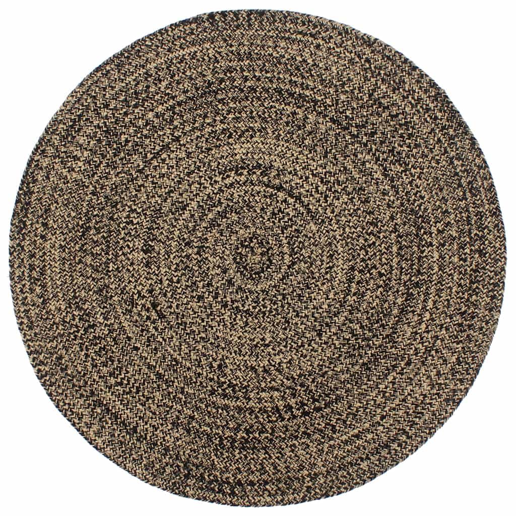 Tapis rond en jute 180 cm tressé main | Tapis de salon rustique noir et marron