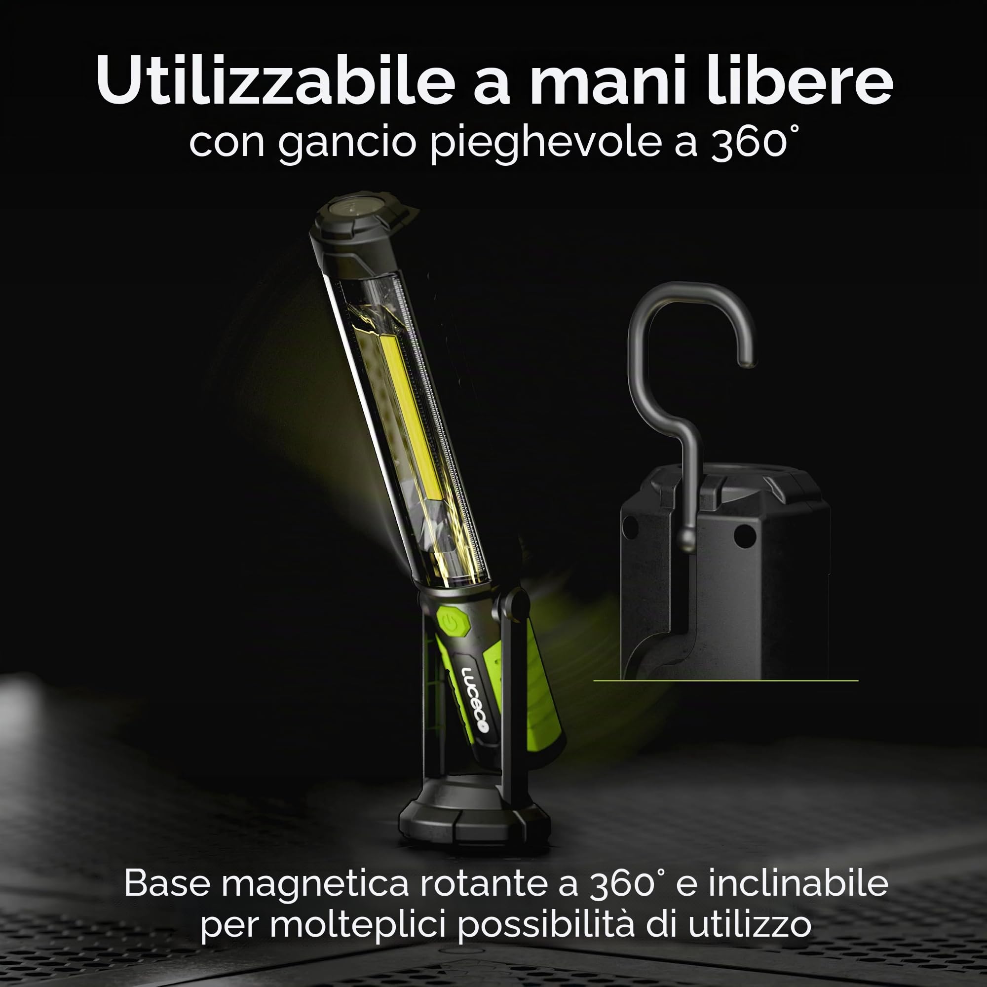 Luceco Lampada da Lavoro 5W, Ricaricabile 450 Lumen Lampade di Ispezione, Lampade portatile con Base Magnetica, per Campeggio, Auto, Garage