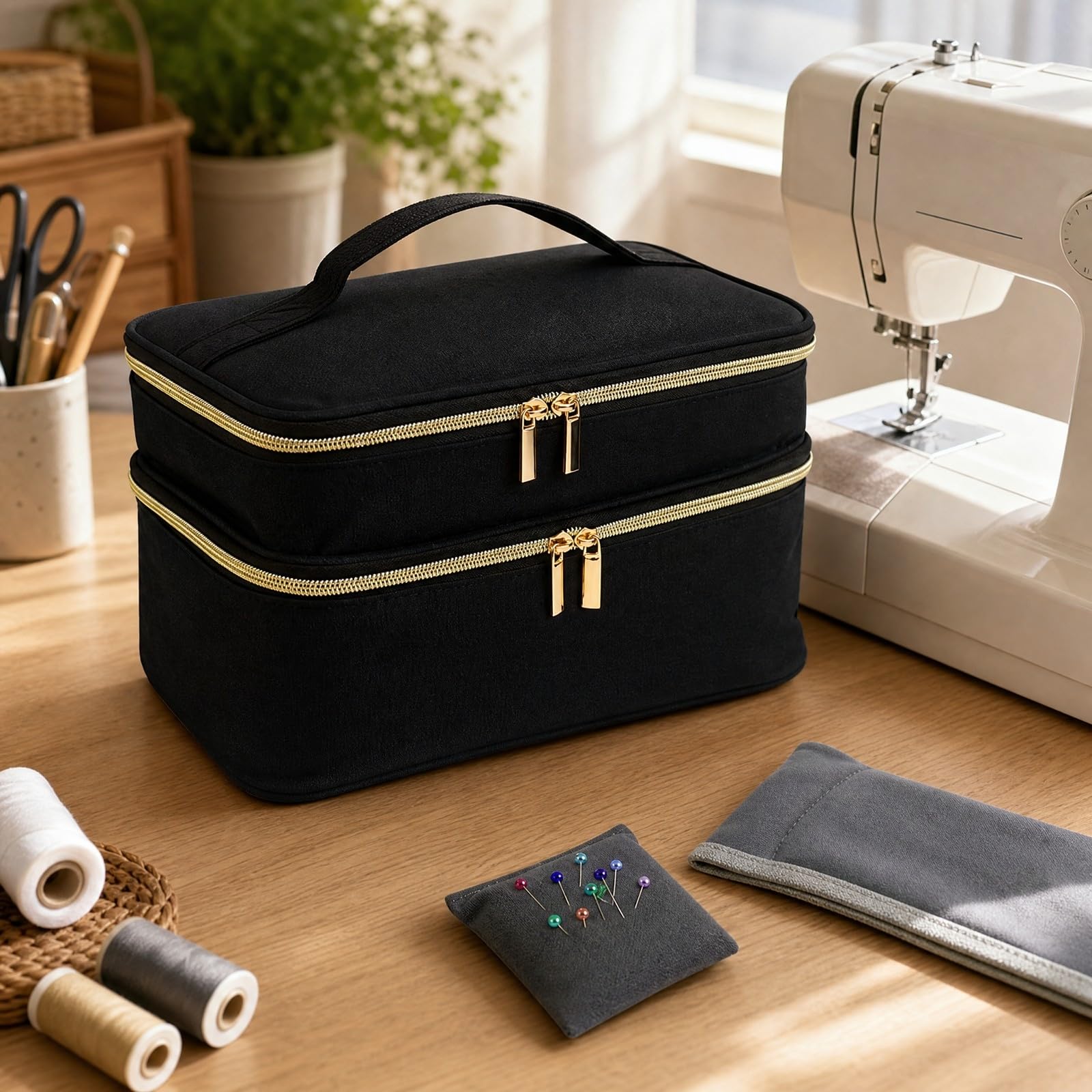 rockible Bolsa Costura con Divisores Extraíbles Doble Capa Organizador Portátil Útiles Costura Estructurado para Viajes, Hogar, Morado