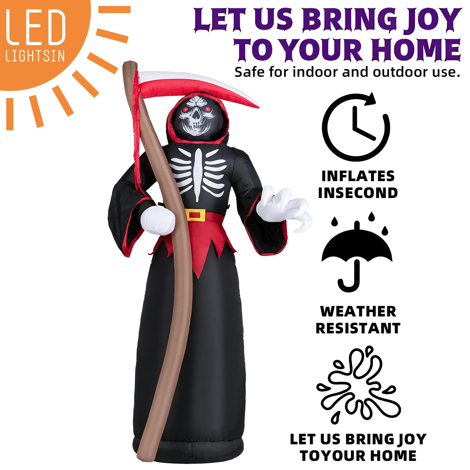 8FT Halloween Inflatable Grim Reaper LED Outdoor Yard Lawn Blow Up Decor