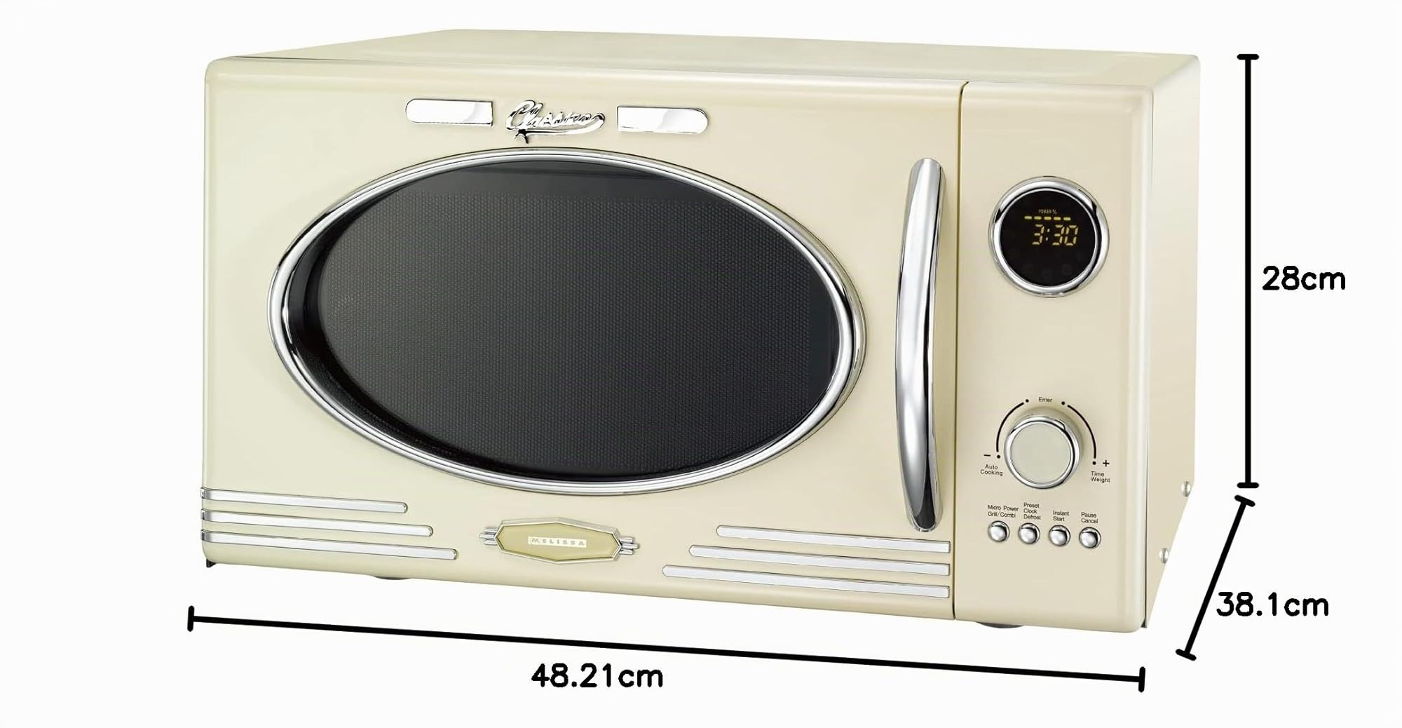 MELISSA 16330128 Retro forno a microonde, 1000 Watt/23 litri, design forno a microonde con griglia/colori crema