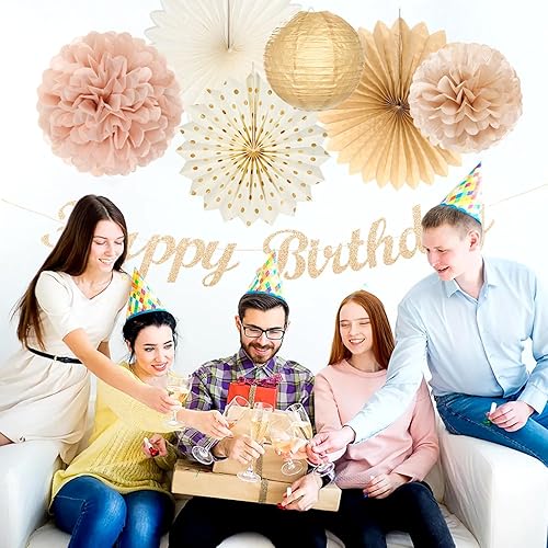Miniatura 5 de Decoraciones de Fiesta de Cumpleaños Boho de Otoño Dorado Champán Beige - 21 piezas Pancarta Feliz Retro Neutral de Otoño, Girl One Sweet Peach