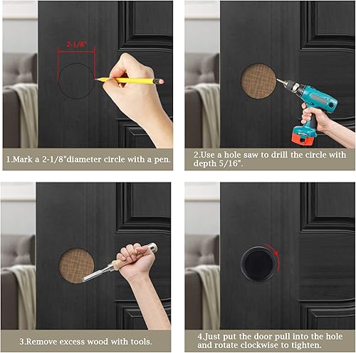 Miniatura 5 de Paquete de 4 tiradores de dedo para puerta de armario de 2-18 pulgadas, herrajes negros para puerta corrediza de granero, manija redonda para puerta