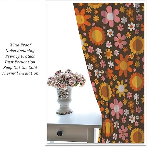 Miniatura 7 de Cortinas florales hippie de los años 70, diseño retro naranja y rosa, tratamiento de ventana para sala de estar, dormitorio, cocina, decoración de