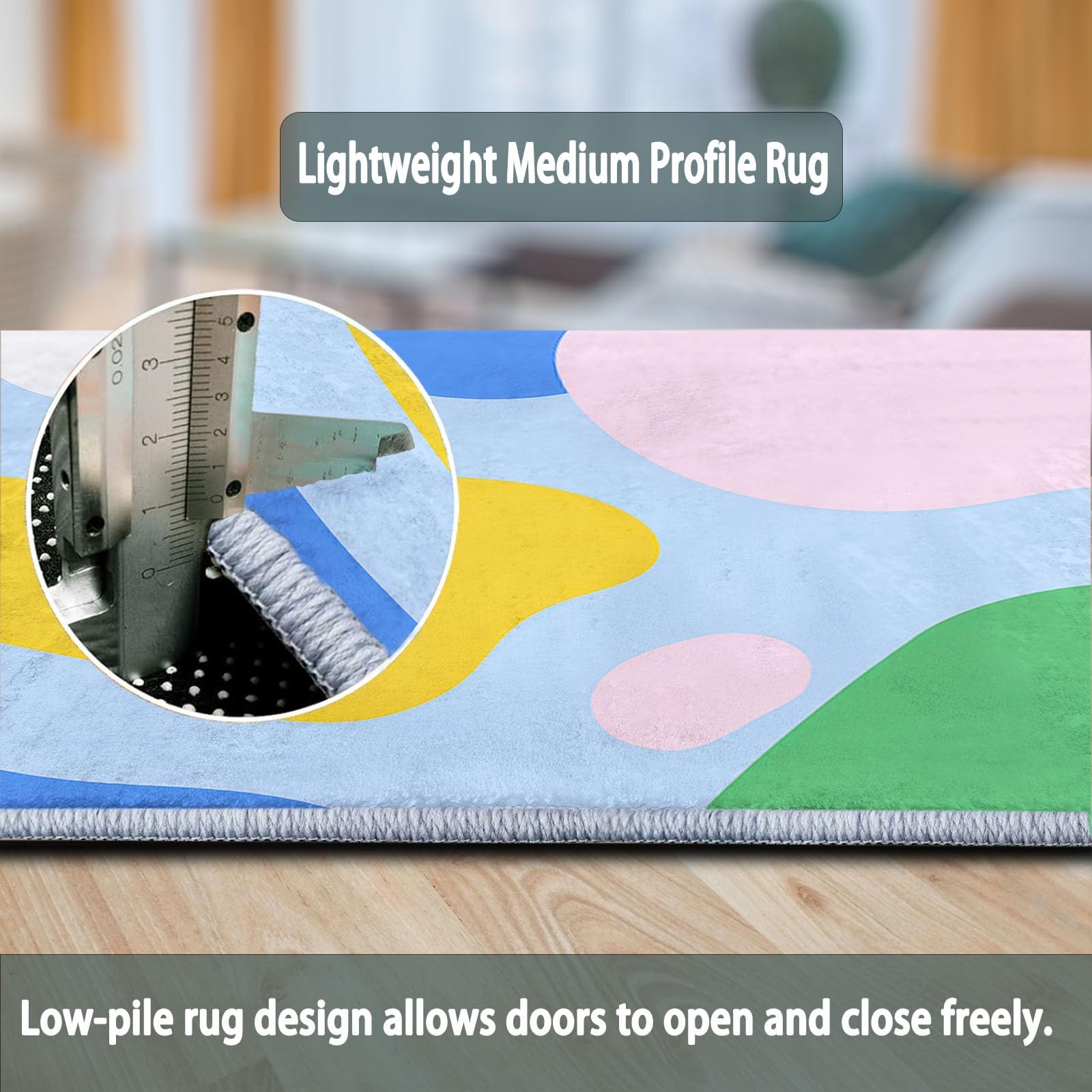 Waschbare Runde Teppiche 100 cm, Farbenfroh Unregelmäßig Geometrisch Rutschfester Runder Teppich für Wohnzimmer - Dynamisches Design Weicher Niedrigfloriger Teppich für Unter den Esstisch Kinderzimmer
