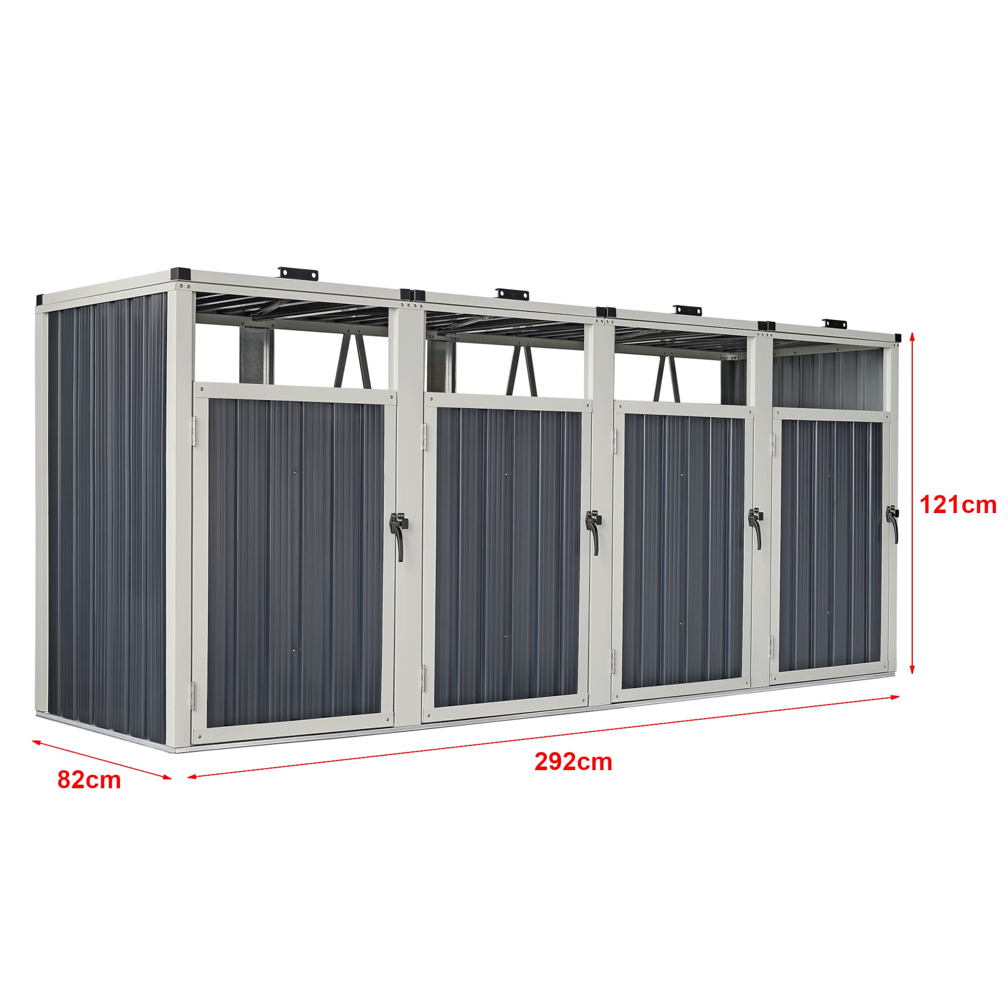 pro.tec Mülltonnenbox 'Tarbek' für 4 Tonnen Mülltonnenverkleidung Stahl verzinkt Aufbewahrungsbox Anthrazit 121x292x82cm