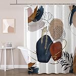REZAYMRS Rideau de douche feuille bleue avec 12 Crochets, 72''x72'' imperméable Tissu de polyester Rideaux de douche pour salle de bain, Peignes Peées Rideau Hôtel, Lavable en machine, sécheuse rapide