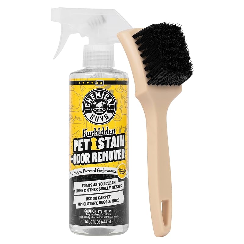 Kit Limpador de Carpetes e Estofados para Pets Chemical Guys Furbidden em Spray com Escova Nifty 480 mL