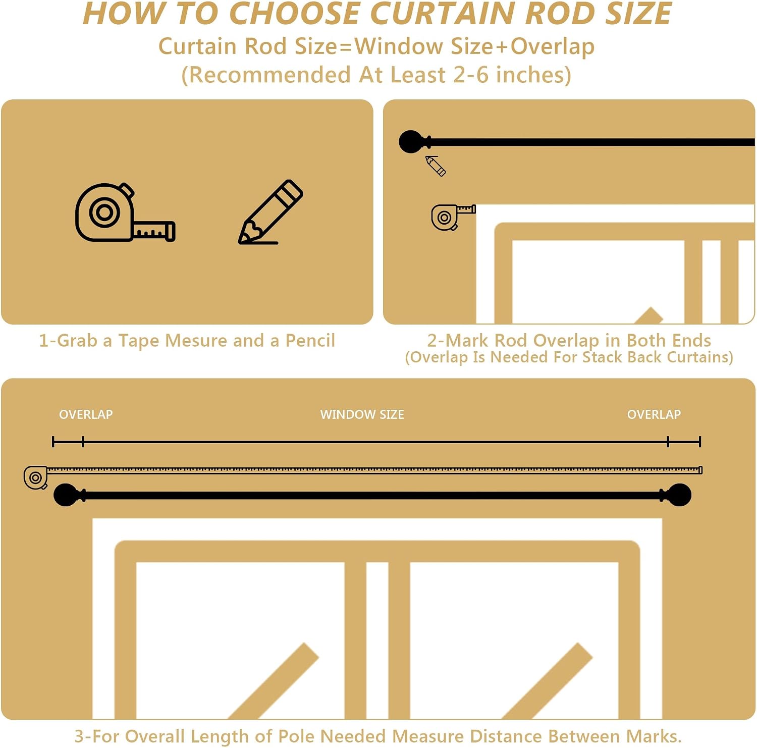 Curtain Rods for Windows 48 to 84 Inch,Gold Curtain Rod 1 Inch Adjustable Drapery Rods with Decorative Finial,Window Treatment Single Curtain Rod Set for Bedroom, Kitchen