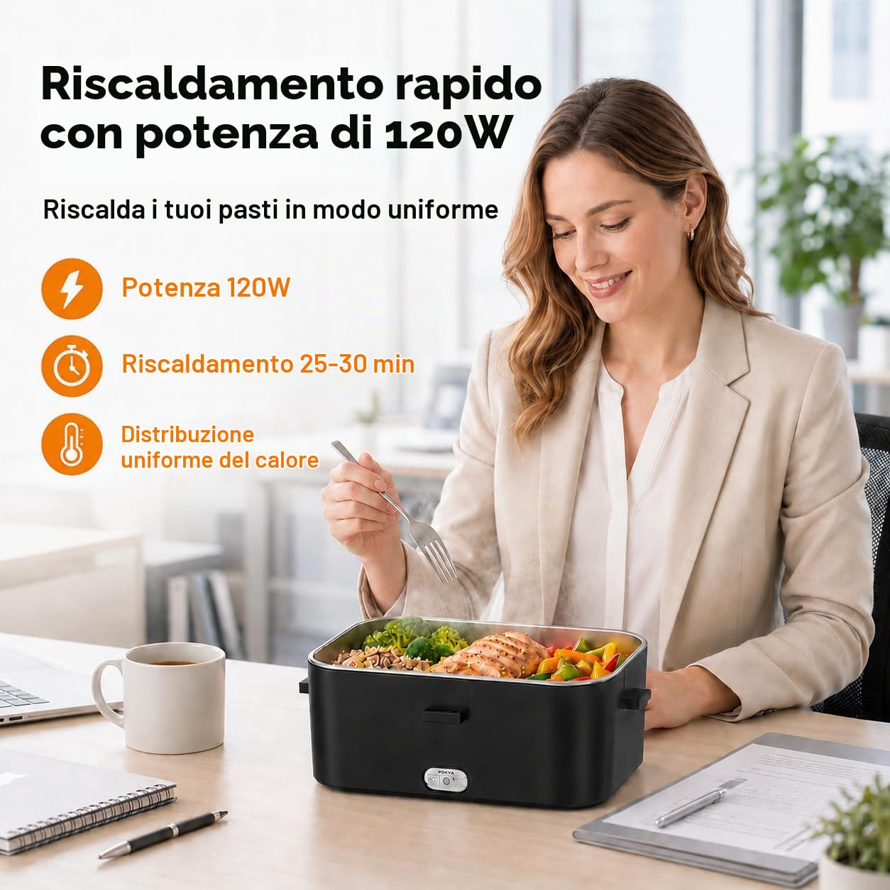 Scaldavivande Elettrico Portatile 120W 1,8L per Auto Casa e Camion | Rimovibile in Acciaio Inox 304, Riscaldamento Rapido, Facile da Pulire, 12V/24V/240V, Forchetta Cucchiaio e Borsa, 0.45L Box