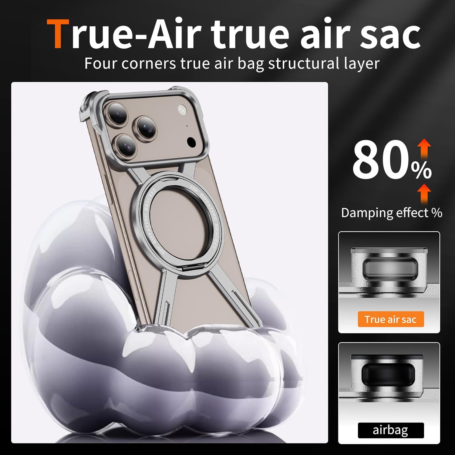 OOPKINS Skeleton Case for iPhone 17 Pro Max Military Grade Drop Protection Rotating Kickstand Ring Grip Compatible with Quick Charge Frameless Metal Bumper for Apple iPhone 17 Pro Max. JJ Silver