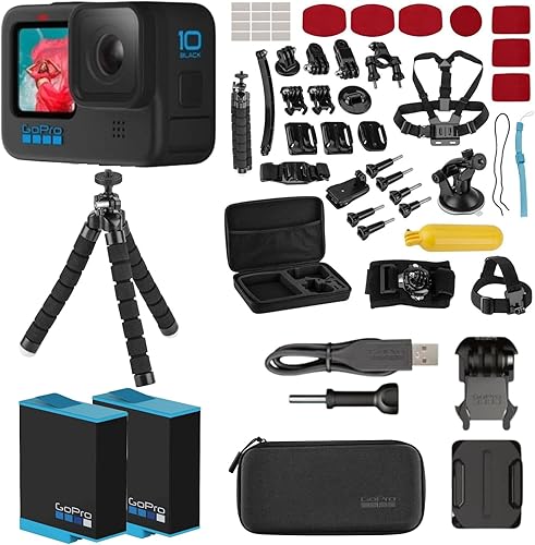 GoPro HERO10 - Cámara de acción negra con paquete navideño, batería adicional, montaje en el pecho
