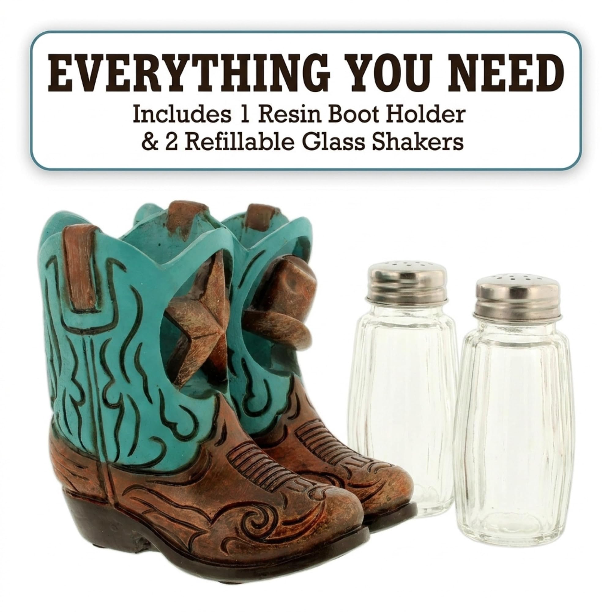 The Bridge Collection Juego de salero y pimentero Western Cowboy Boot – Decoración rústica de mesa de cocina – acento único de granja