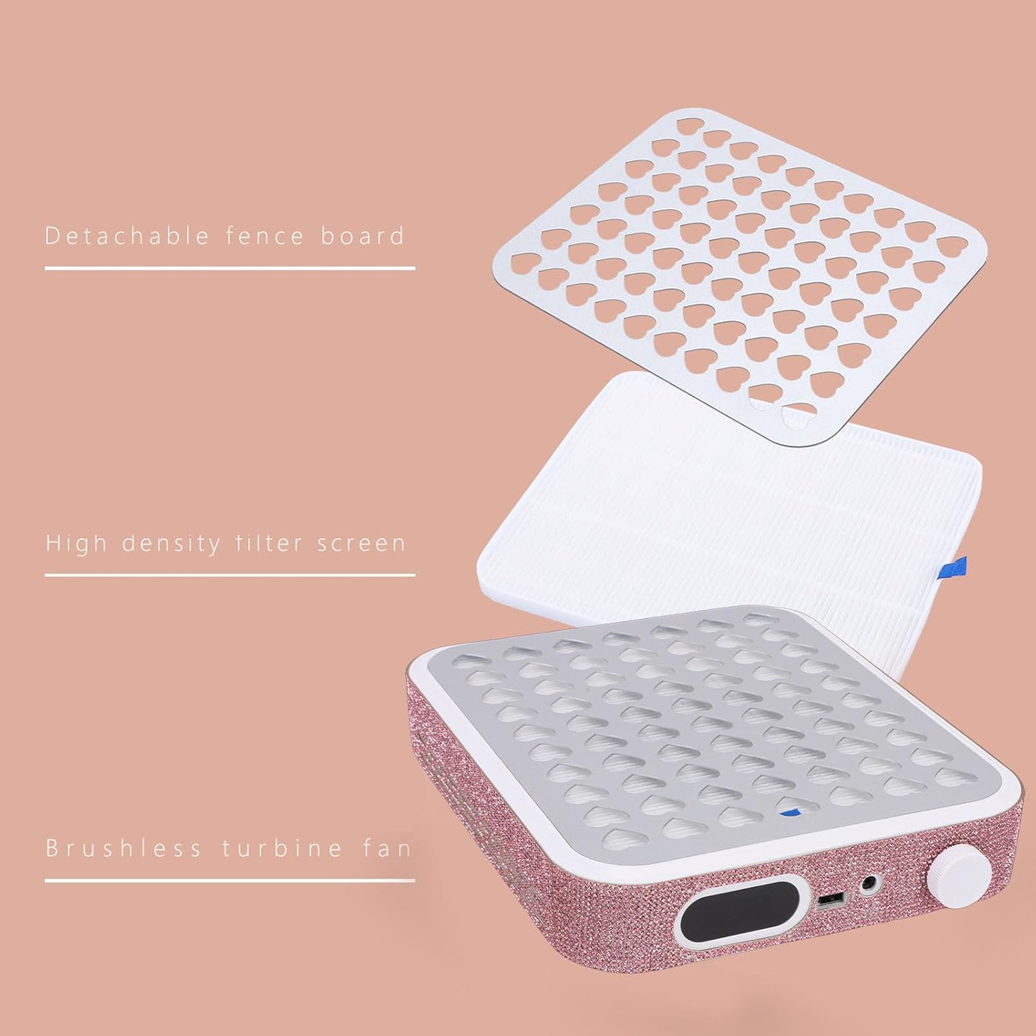 BRRNOO Nail Dust Collector Professional Dust Collector Nail Tech Cordless Rechargeable with Adjustable Speed and 2600mAh Battery for Acrylic Gel Polish Manicure Pedicure at Salon Home (US Plug)