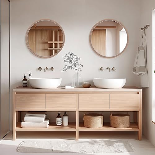 Miniatura 92 de WallBeyond Espejo redondo de madera de 24 pulgadas, espejo de pared circular para baño, espejo de pared redondo para decoración de pared, tocador