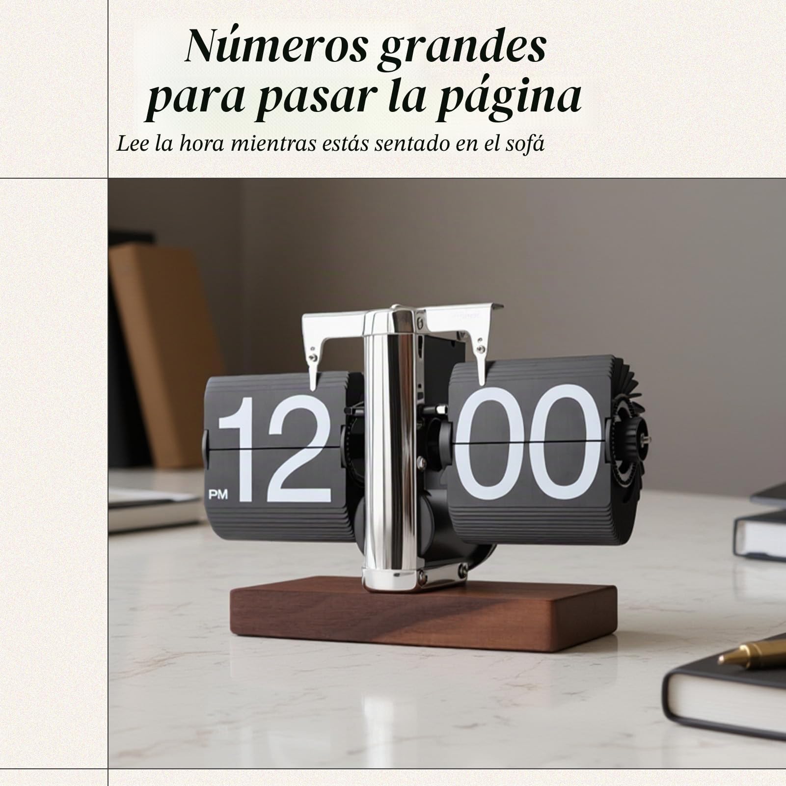Gugxiom Reloj Digital abatible Retro automático Que Funciona con Pilas, Ideal para Decorar el hogar, la Oficina o Cualquier Estancia. (Negro Acero Inoxidable)