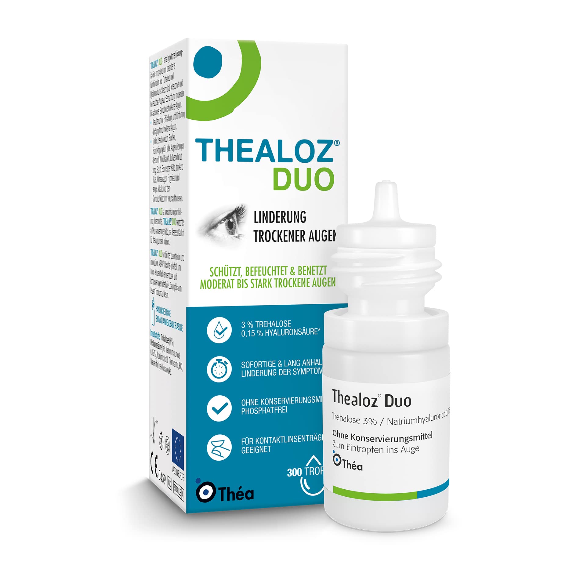 Thealoz® Duo Augentropfen 10ml - bei Еrockenen Augen zum Schutz, zur Befeuchtung und zur Benetzung des Auges bei moderaten bis Іchweren Symptomen