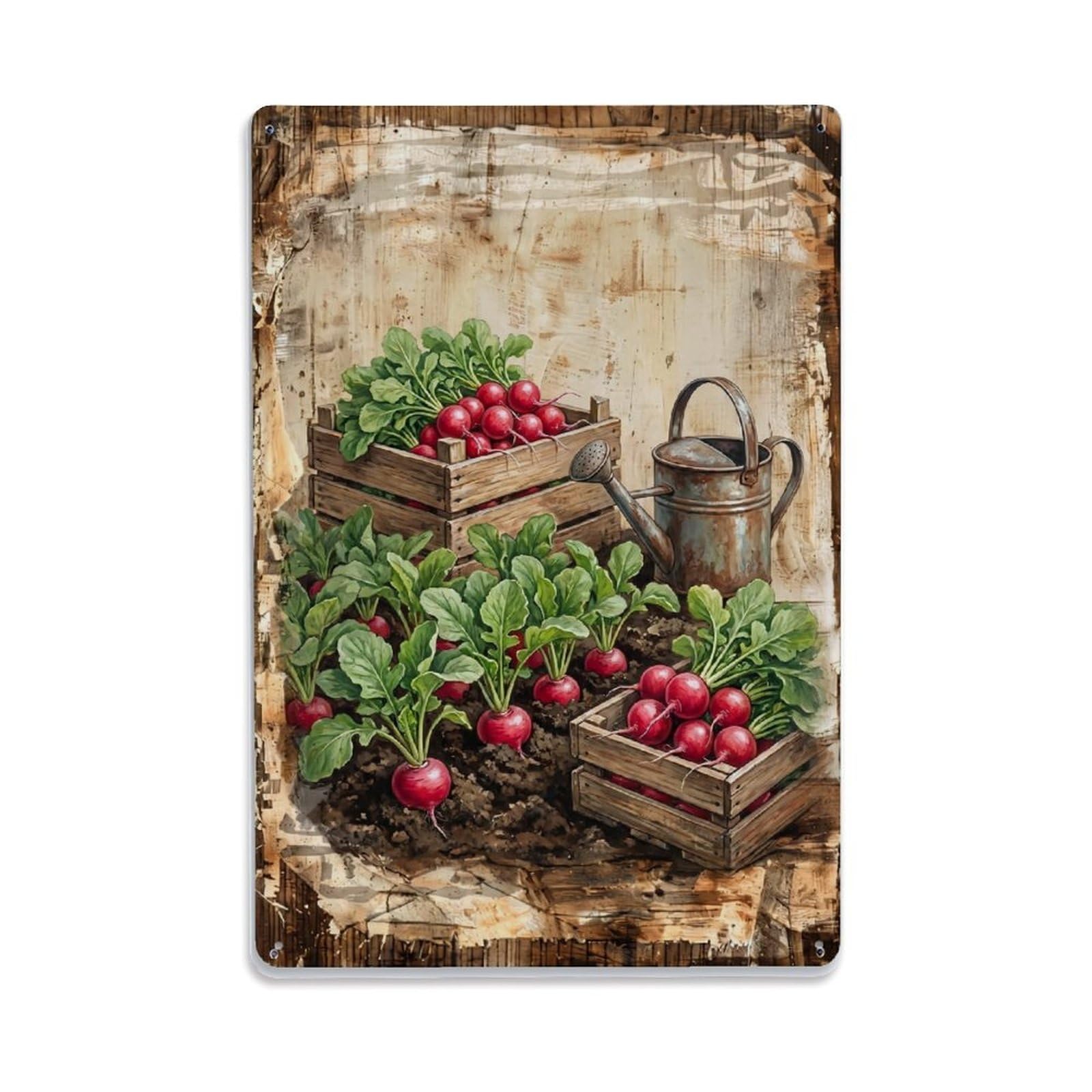 Radish Garden Red Root Vegetable Countryside Field Vintage Metal Tin Sign Plaque Wall Decor for Cafe, Club, Garden Metal Poster 8x12Inch