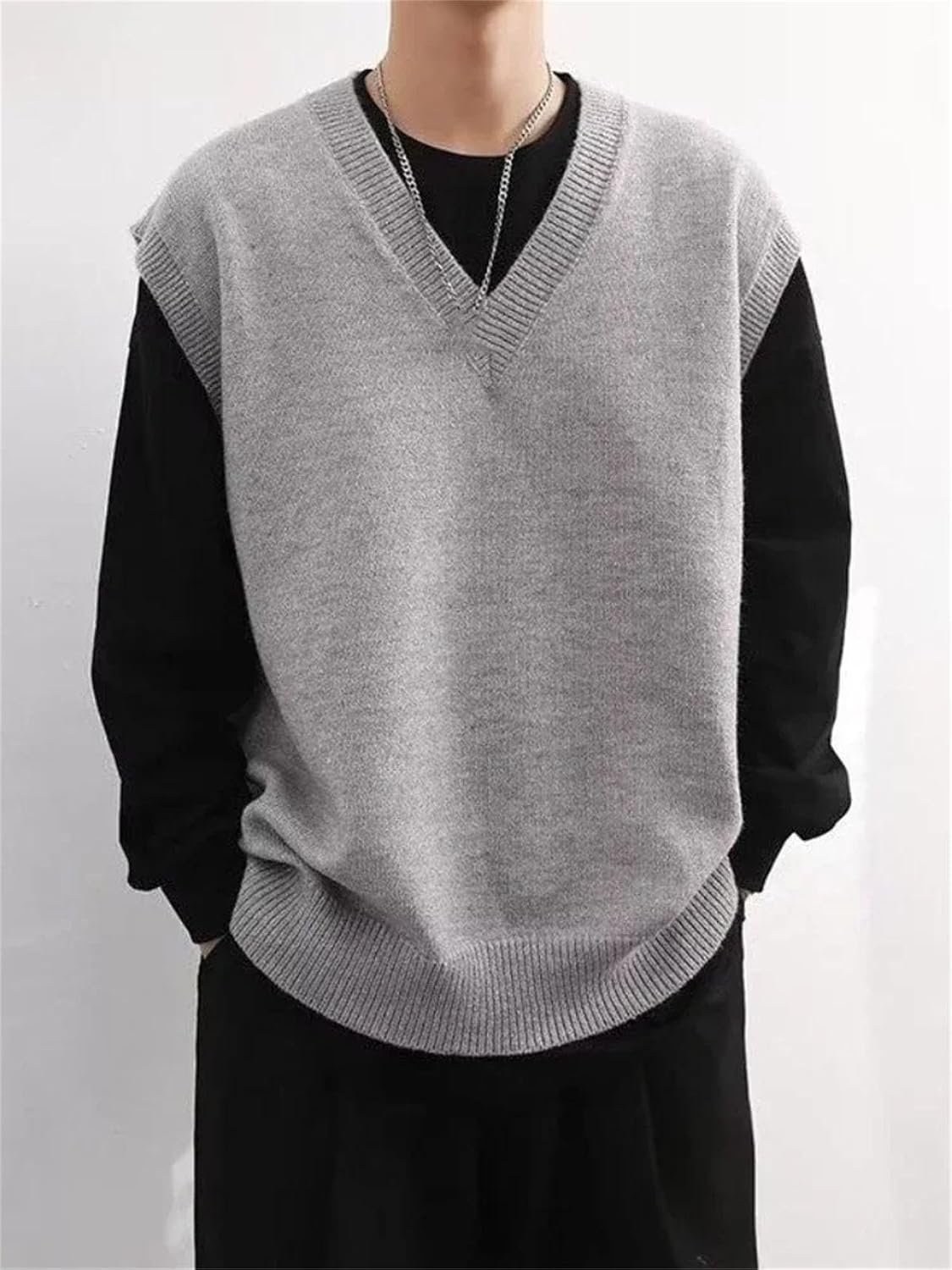 Men's Vest V-Neck Knitted Sweater Sleeveless Large Size Clothing